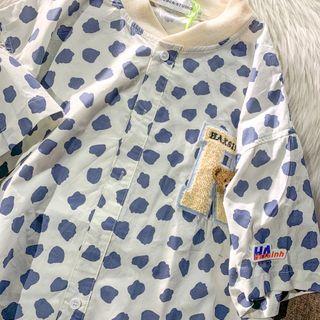 Short-sleeve Lettering Button-up T-shirt