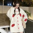 Strawberry Print Button-up Chenille Jacket White - One Size