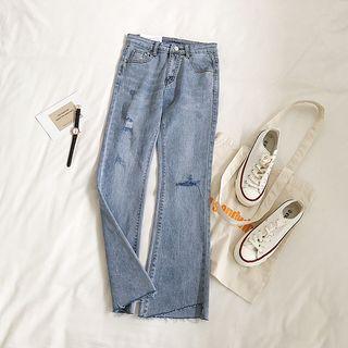 High Waist Irregular Boot-cut Jeans
