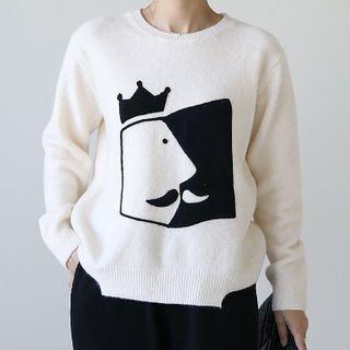 Cutout-hem Print Sweater