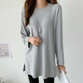 Slit-hem Brushed Fleece Long T-shirt