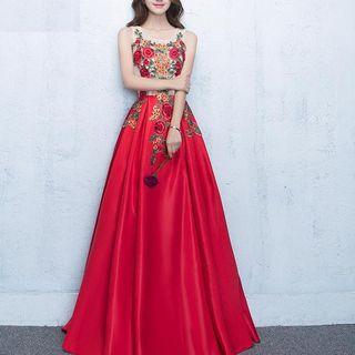 Floral Print Strap Evening Dress