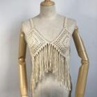 Fringed Crochet Knit Camisole Top Almond - One Size