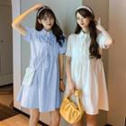 Puff Sleeve Lace-up A-line Shirt Dress