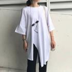 Elbow-sleeve Slit T-shirt White - One Size