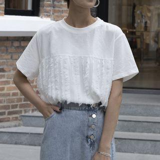 Short-sleeve Fluffy Panel T-shirt