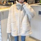 Plain Turtle-neck Loose-fit Coat Off-white - One Size
