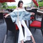 Set: 3/4-sleeve Cold Shoulder Top + Boot-cut Pants