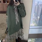 Long-sleeve Plain Sweater / Long-sleeve Tie Neck Animal Printed Dress