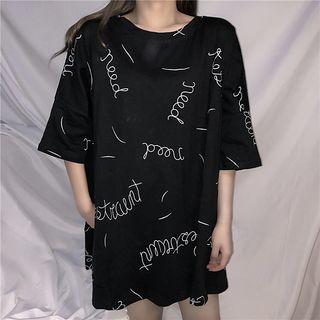 3/4-sleeve Letter Mini Dress