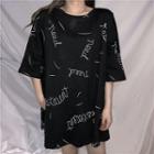 3/4-sleeve Letter Mini Dress