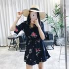 Printed Flounced Elbow-sleeve Chiffon Playsuit