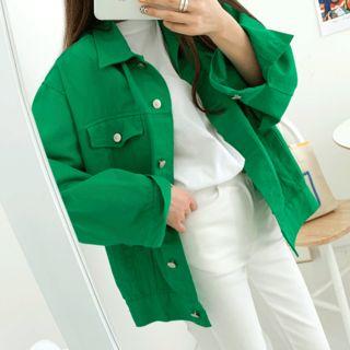 Pocket-detail Cotton Jacket Green - One Size