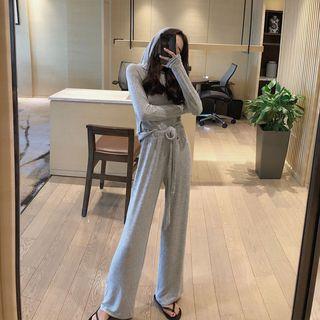Set: Hooded Long-sleeve T-shirt + Wide Leg Pants