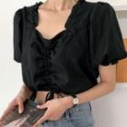 Drawstring-front Frill-trim Crop Top