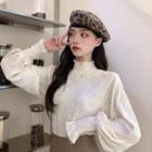 Mock-neck Puff-sleeve Smocked Blouse