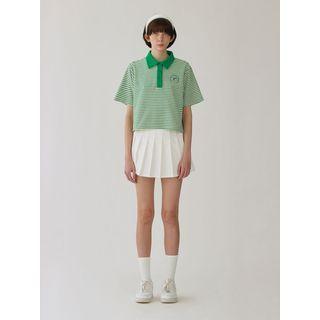 Short-sleeve Stripe Polo Shirt Green - One Size