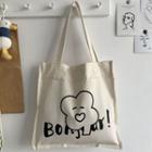 Print Canvas Shopper Bag Bonjour - Off-white - One Size