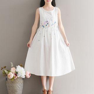 Sleeveless Embroidered A-line Midi Dress