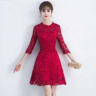 Lace 3/4-sleeve A-line Cocktail Dress