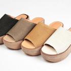 Wooden-platform Mesh Slide Sandals