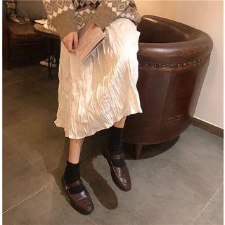 Plain Frilled High-waist Midi Skirt