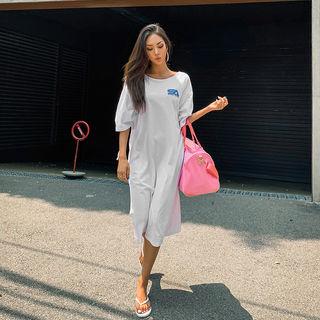 Shirred-sleeve Cutout-back T-shirt Dress