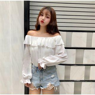 Ruffled Off-shoulder Bell-sleeve Blouse