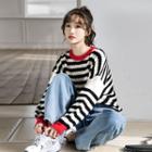 Crewneck Striped Knit Long-sleeve Sweater