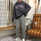 Checked Straight-cut Pants / Lettering Hoodie
