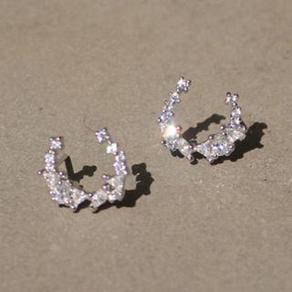 Rhinestone Ear Stud 1 Pair - Silver - One Size