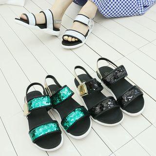 Glossy-strap Sandals