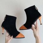 Faux Suede Panel High-heel Pointed Ankle Boots