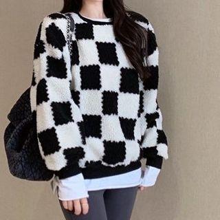 Checkerboard Fluffy Sweatshirt / Long-sleeve T-shirt / Leggings