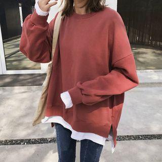 Mock Two-piece Color Panel Long-sleeve Sweatshirt