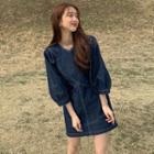 3/4-sleeve Denim Mini Sheath Dress Denim Blue - One Size