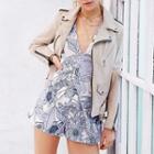 Floral Print Deep Plunge Sleeveless Playsuit