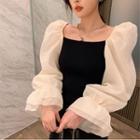 Bell-sleeve Two-tone Blouse / Mini Sheath Dress