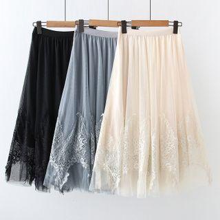 High-waist Lace Mesh Skirt
