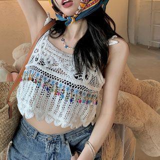 Crochet Cropped Camisole Top White - One Size