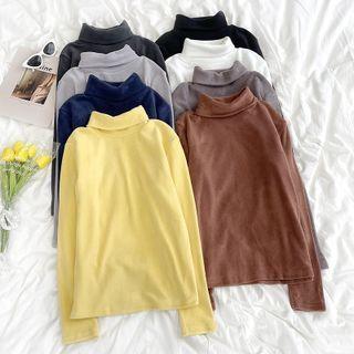 Long-sleeve Plain High-neck Top
