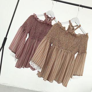 Off-shoulder Print Bell-sleeve Blouse