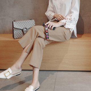 Slit Linen Straight Leg Pants