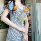 V-neck Balloon-sleeve Floral Dress