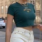Lettering Embroidered Crop Top