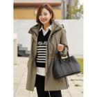 Hooded Drawstring Zip-detail Jacket Khaki - One Size