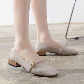 Block Heel Belted Faux-leather Shoes