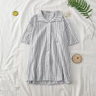 Short-sleeve Front Pocket Striped Shirt Stripe - One Size