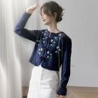 Floral Embroidered Cropped Knit Cardigan / Camisole Top / Set