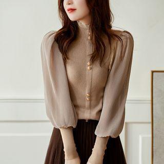 Mock-neck Knit Panel Top